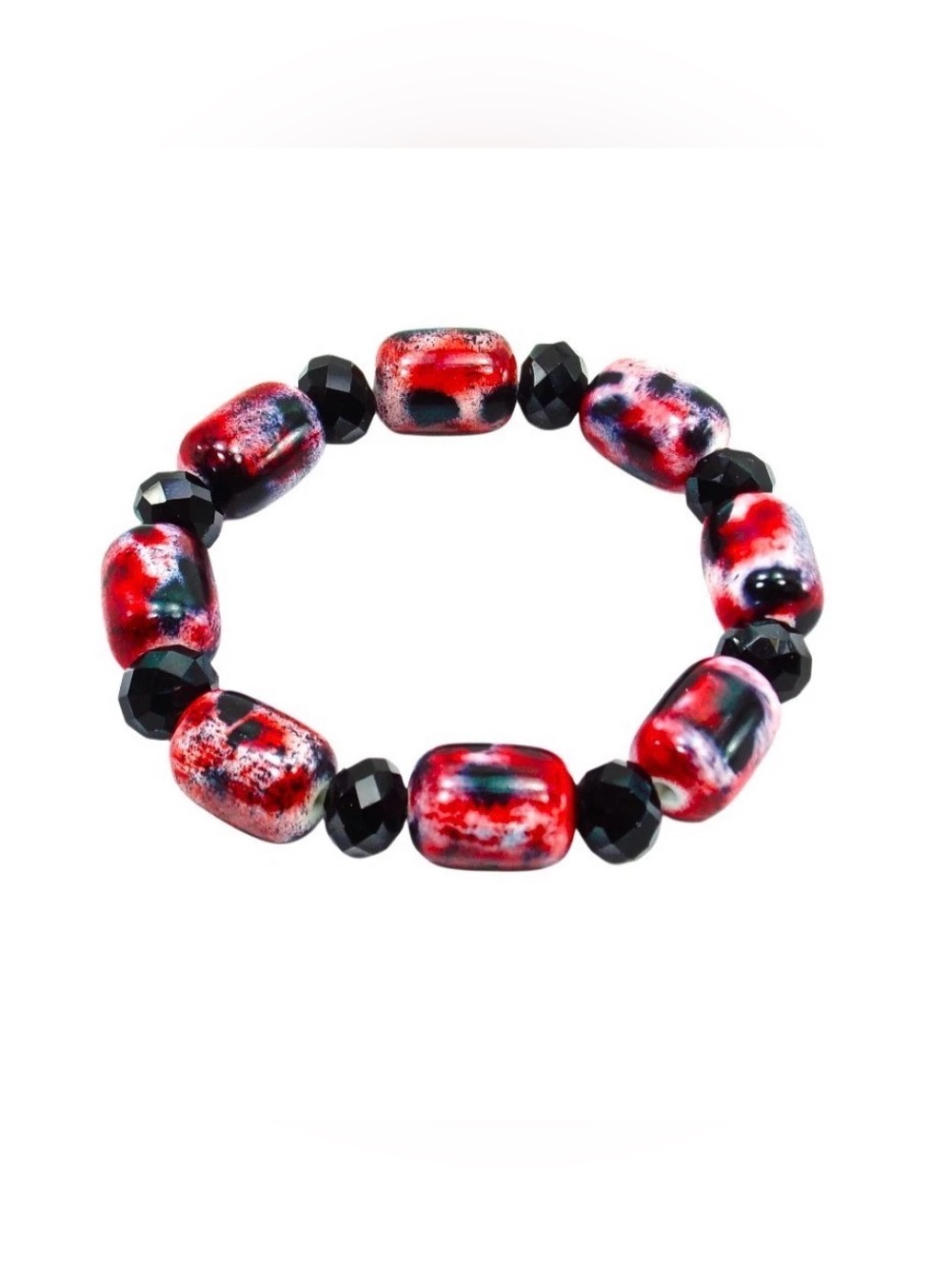 Red Black Bead Bracelet with Acrylic  and Glass Beads Dressy Fashion Jewelry New